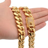Wholesale Mens Chains Necklaces K Gold Plate Fill Titanium High Polished Stainless Steel Metals Miami Curb Cuban Link Punk Style With Diamonds Clasp mm inch