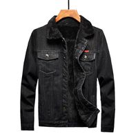Wholesale Men s Jackets Winter Warm Black Denim Jacket Fleece Thicken Windbreaker Fur Collar Cowboy Fashion Cotton Jean Outerwear Coats M XL
