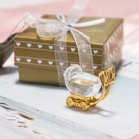 Wholesale Kids Birthday Party Favors Crystal Baby Carriage Ornaments Shower Boy Girl Silver Gift Box Favor