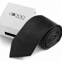 Wholesale Neck Ties G men s black blue cm silk collar solid stripe gift box business formal jacquard tie
