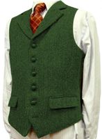 Wholesale Men s Vests Formal Tweed Waistcoat Vest Wool Green Herringbone Notched Lapel Plus Size Brown Black Navy Blue Business