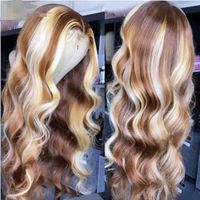 Wholesale Ishow Highlight x4 Transparent HD Lace Front Wig b x1 Body Wave Human Hair Wigs Brown Ginger Blonde Orange Ombre Color for Women inch