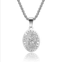 Wholesale Oval Saint Christopher Michael Joseph Pendant Medal Necklace Catholic Stainless Steel Wheat Chain