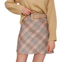 Wholesale Vintage Women Plaid A Line Mini Skirt Casual High Waist Above Knee Short With Belt British Style Mujer Clothing Skirts