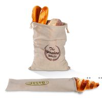 Wholesale bunched bread Storage Bags Linen bread bag reusable French baguette drawstring bag Home Storage EWE10867