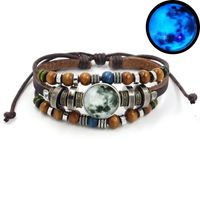 Wholesale Starry Sky Luminous Button Glass Leather Charm Bracelet Bangle DIY Handmade Beaded Jewelry Accessories European and American Popular Holiday Gifts