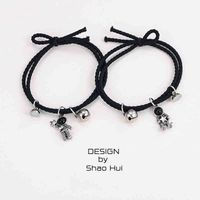 Wholesale Astronaut lovers bell Bracelet a pair of magnet rubber band in leather case bt friend s head rope female hair circle astronaut
