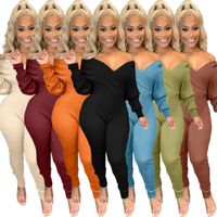 Wholesale Sexy Off The Shoulder Rompers Womens Jumpsuit Casual Long Sleeve Knitted Skinny Overalls Autumn Winter Cleavage Stretchy Outfits