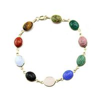 Wholesale 14k Yellow Gold Scarab Bracelet with Small Oval Gemstones Inches