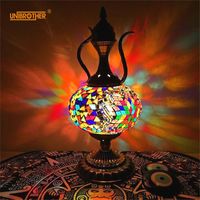 Wholesale Art Turkish Retro Romantic Coffee Pot Hip Table Lamp Stained Glass Tabletop Decorative Night Lights For Bedroom Bar Lamps