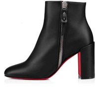Wholesale Designer Ziptotal Luxury Sleek Ankle Boot Women Round Toe Ladies Bottes Chunky Heels Red Bottom Boots Red sole Fashion Booties Black Brown