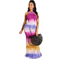 Wholesale Colorful Tie Dye Summer Mermaid Long Dress Women Cold Shoulder Sleeveless Bodycon Dress Elegant O Neck Open Back Plus Size Dress