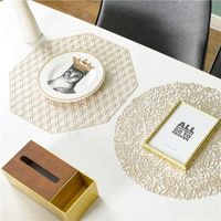 Wholesale Mats Pads Gilded PVC Hollow Placemat Washable Anti slip Dining Table Pad Mat For Home Desk Decorative Kits Top Surface Prote