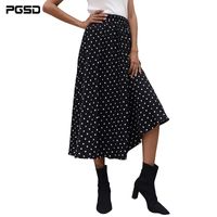 Wholesale Spring Summer Women Medium Length Pleated Dot High waisted Skirt Boho Office Lady Casual Loose Black Female Clothes Skirts