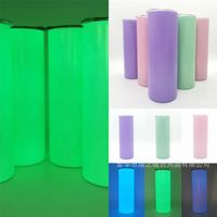 Wholesale 20oz Fluorescent Blank Sublimation Bottle Stainless Steel Skinny Tumbler Mugs Straight Vacuum Cup Night Light Luminous Thermal Transfer H32BPHD