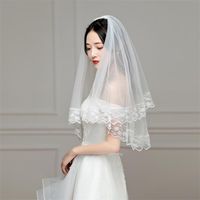 short ivory bridal veil 2022 - Bridal Veils 2021 Elegant Lace Short Veil With Comb Women Wedding White Ivory Edge Elbow Length 80CM
