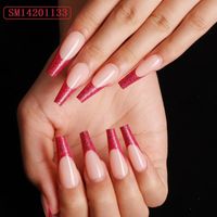 Wholesale False Nails Fake With Designs Red Coffin Type Removable Long Style Fashion Manicure Save Time Glue Press On To