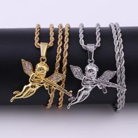 Wholesale Hip Hop Angel Necklace For Women Men Accessories Trend Iced Out Necklaces Zircon Pendant Gold Snake Chain Charm Jewelry