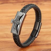 Wholesale Charm Bracelets Arrival Classic Stainless Steel Peace Dove Braided Genuine Leather Magnetic Clasp Mens Black Bangles