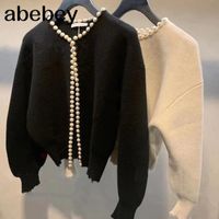 Wholesale Women s Jackets Fashion Korean Pearls Cardigan Batwing Sleeve Wool Knit Vintage Coat High Quality Jacket AQ927