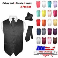 Wholesale Men s Vests Vest Dress Tie Suit Tuxedo Paisley Design Waistcoat Handkerchief Piece Set