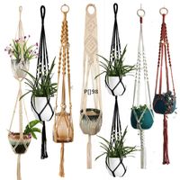 Wholesale Macrame Plant Hanger Indoor Hanging Planter Basket with Wood Beads Decorative Flower Pot Holder No Tassels for Indoor Outdoor LLF10966