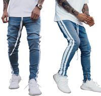 Wholesale High Street Craft Men s Jeans Men Casual Slim Fit Denim Trousers Point Bleaching Straight Stretch Pants wieh Strip