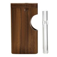 Wholesale Natural Wooden Dry Herb Tobacco Cigarette Cases Portable Thick Glass Filter Catcher Taster One Hitter Storage Wood Smoking Dugout Box High Quality DHL Free