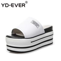 Wholesale YD EVER cm Leather Women Slippers Platform Wedge Sandals Summer Casual Shoes Super High Heel