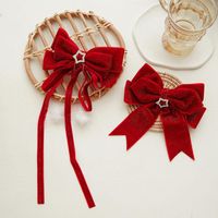 Wholesale Hair Accessories Year Girls Cute Red Gold Velvet Hairpins For Kids Children Sweet Long Ribbon Clip Barrettes Bow