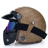Wholesale 3 Retro Motobike Helmet with Sun Visor Cafe Racer Helmet Chopper Bobber Korea Style Open Face Shied Casco Moto Half Face Q0630