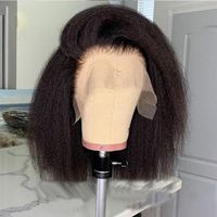 Wholesale Synthetic Wigs Short Bob Cut Kinky Straight Afro Hair Lace Front Wig For Women Medium Part Black Natural Female Yaki