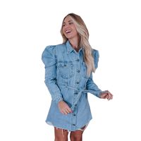 Wholesale Designer Dress Blue Slip Office Lady Denim Bubble Long Sleeved Belt Bandage Dresses Women Skirt Vestidos Baratos Con Envio Gratis