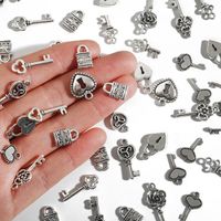 Wholesale 20 vintage silver color hollow small heart key lock charms pendants for jewelry making diy earring necklace bracelet