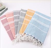 Wholesale Towel Striped Cotton Turkish Bath With Tassels Thin Travel Camping Sauna Beach Gym Pool Blanket Absorbent Easy Care
