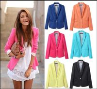 Wholesale Candy Colors Women s Blazer Jackets Suit with Single Button Celebrity Black Mint Pink Blue Orange Yellow Ladies Jacket Coats XS S M L XL XXL