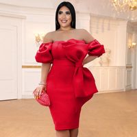 Wholesale Plus Size Dresses Cotton Red Big Bow Tube Top Sexy Off Shoulder Backless Bodycon Cocktail For Christmas Wedding Classy Dress