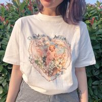 Wholesale Kuakuayu Hjn With Love And Womens T Shirts Devotion Tees Vintage Style Cupid V Neck Flowers Shirt Korean Fashion Grunge