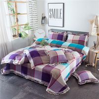 Wholesale Bedding Sets Purple Lattice Stripe Printing Full Queen King Size Duvet Cover Bed Sheet Linen Bedspread Set Pillowcases