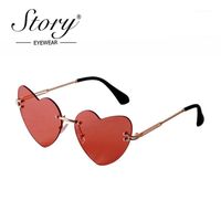 Wholesale Sunglasses STORY Fashion Heart Women Men S Brand Design Watermelon Red Love Frameless Cat Eye Sun Glasses Shades Female S7268Q