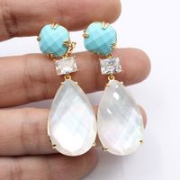 Wholesale GuaiGuai Jewelry Blue Crystal Clear Cz White Teardrop Shell Mother Of Pearl Dangle Earrings Handmade For Women