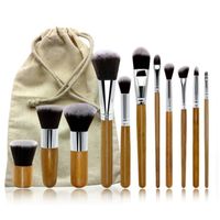 Wholesale 11Pcs Bamboo Handle Makeup Brushes Set Professional Cosmetics Brush Kits Eyeshadow Foundation Beauty Make Up Tools with Burlap bag