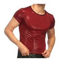 Wholesale Sexy Men Glossy Skinny T Shirt High Quality Top Club Wear O Neck Short Sleeve Pullover Slim Fit Patent Leather T Shirt Male