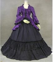 Wholesale Casual Dresses Customized Square Collar Long Flare Sleeve Gothic Victorian Party Purple And Black Stage Show Ball Gowns For Women