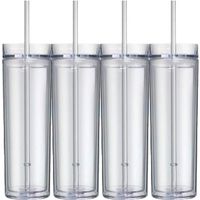 Wholesale 4Pack Skinny Acrylic Tumblers With Lid And Straw oz Double Wall Clear Plastic Clear Reusable Cup Straw