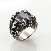 Wholesale Dominating Vintage Men s Titanium Steel Ring Black Blue Ruby Gemstone Dragon Claw Rings Jewelry