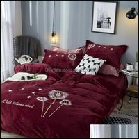 Wholesale Bedding Supplies Textiles Home Gardenbedding Sets Fleece Fabric Embroidery Double Queen King Size Bed Er Set Sheet Set Fitted Pillowcase1