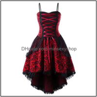 Wholesale Casual Dresses Womens Clothing Apparel Victorian Gothic Vintage Dress Women Plus Size Lace Up Corset High Low Cosplay Costume Medieval Party