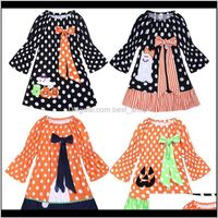 Wholesale Clothing Baby Maternity Drop Delivery Girls Baby Clothes Long Sleeve Cotton Halloween Pumpkin Dot Printed Patchwork Dresses For Child