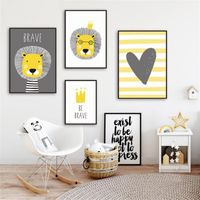 Wholesale Wall Stickers Self adhesive Lion Crown Heart Quote Nursery Painting Cartoon Nordic Posters Art Pictures For Kids Room Decor